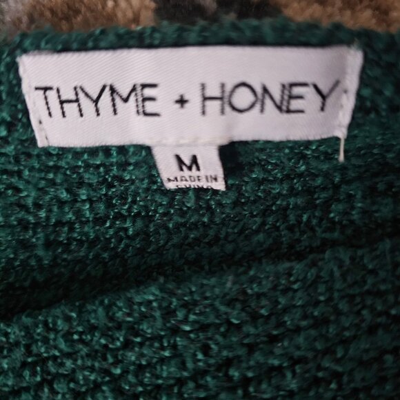 Thyme+Honey Green Back Weave Slit Design V-Neck Pullover Knit Sweater Women's M - Picture 5 of 12